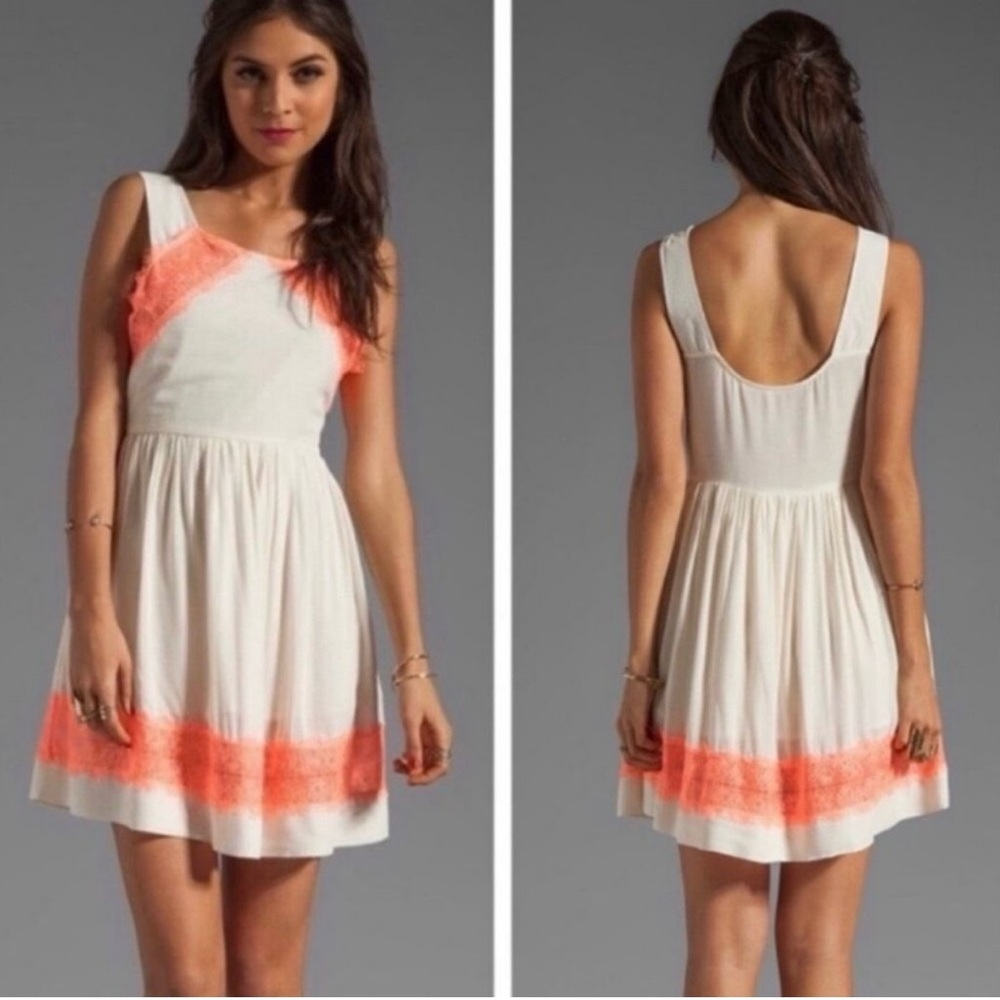 Free People Georgia lace cream and neon orange dress